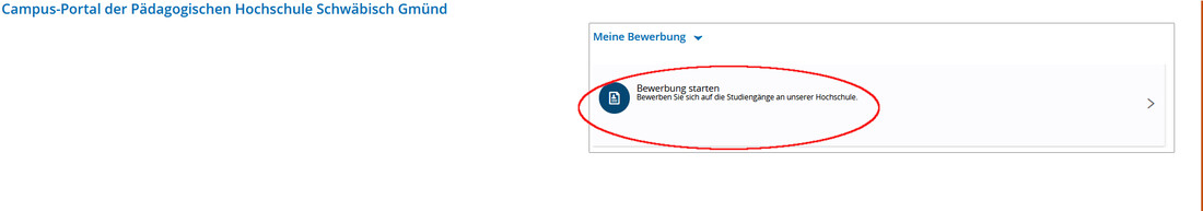 Screenshot Campus Portal als Bewerber*in - Bewerbung starten rot eingekreist Screenshot Campus Portal als Bewerber*in - Bewerbung starten rot eingekreist