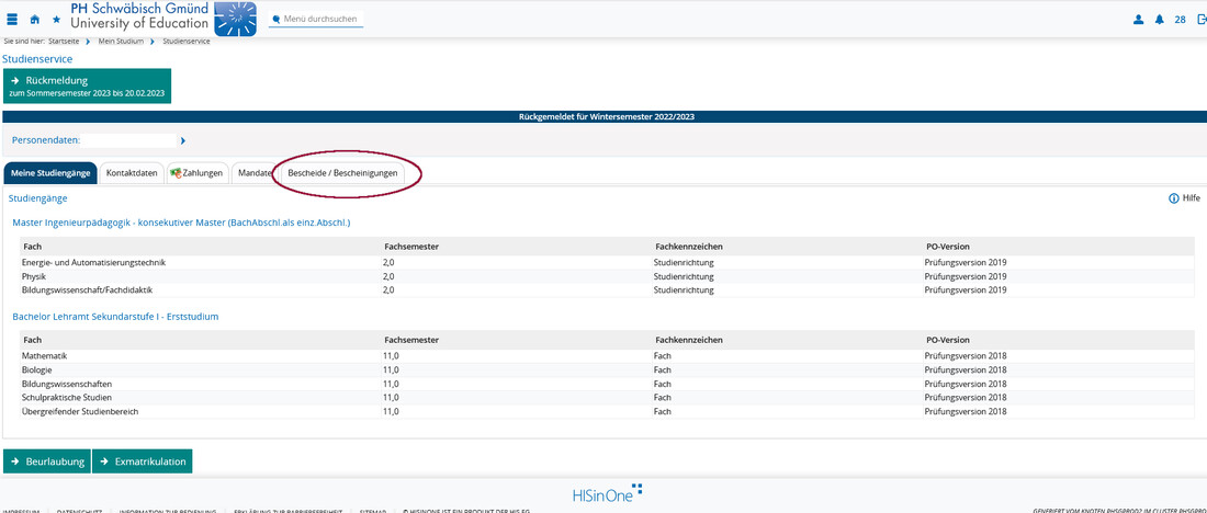 Screenshot Campus-Portal Studienservice Screenshot Campus-Portal Studienservice