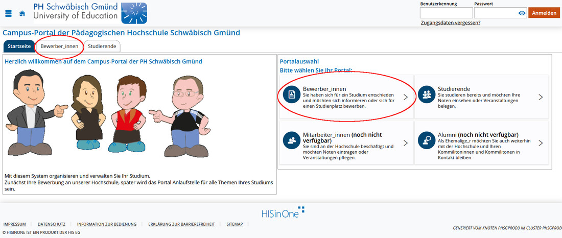 Screenshot Campus-Portal Bereich Bewerbung rot eingekreist 06.09.23 Screenshot Campus-Portal Bereich Bewerbung rot eingekreist 06.09.23