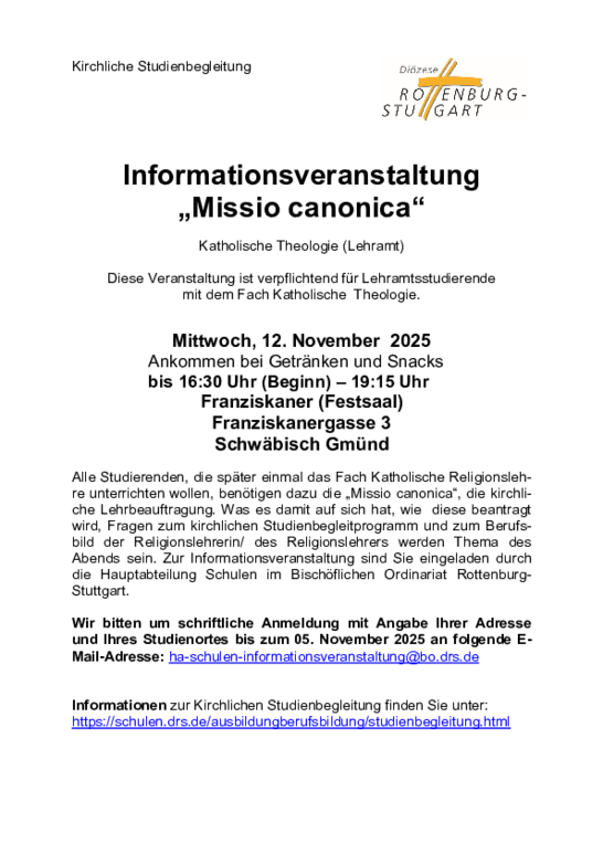 Informationsveranstaltung „Missio canonica"